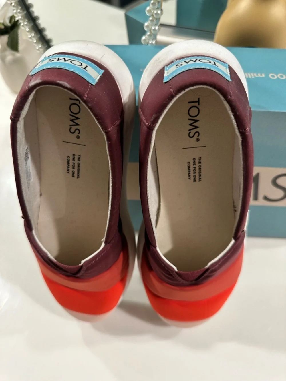 TOMS Women’s Quilted Slip-On Moccasins — Burgundy, Orange, Red & Pink - Picture 4 of 6